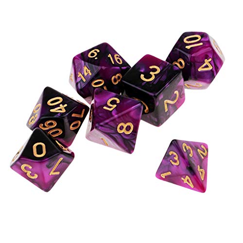 Yourandoll 7 STÜCKE Polyedrische Würfel Doppel-Farben 16mm D20 D12 D10 D8 D6 D4 Spielwürfel für Dungeons und Dragons RPG MTG DND Würfel Tischspiele (Lila Schwarz) von Yourandoll