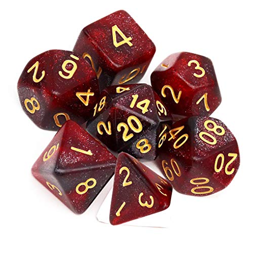 Yourandoll 7 STÜCKE Polyedrische Würfel Doppel-Farben 16mm D20 D12 D10 D8 D6 D4 Spielwürfel für Dungeons und Dragons RPG MTG DND Würfel Tischspiele (rot Schwarz Nebel) von Yourandoll