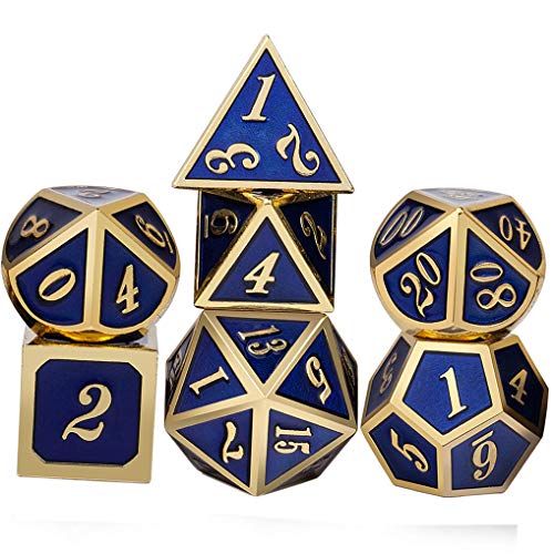 Yourandoll 7 STÜCKE Zinklegierung Metall Würfel Polyeder Würfel D20 D12 D10 D8 D6 D4 für Dungeons und Dragons DND RPG MTG Würfel Tischspiele 16mm (Blau Gold 1) von Yourandoll