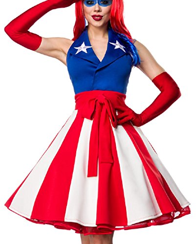Damen Miss America Outfit Kostüm Verkleidung mit Kleid im USA Flaggen Look und Handschuhe in bunt XXL von Yourdesignerz