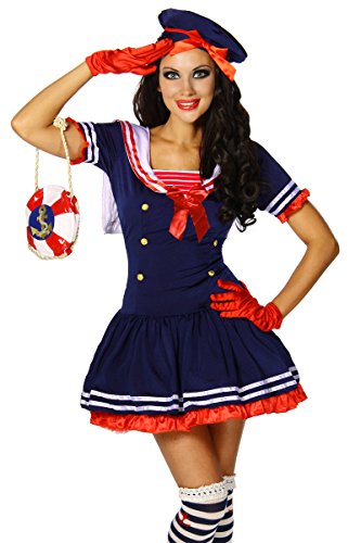 Yourdesignerz Marine-Kostüm Damen blau-rot-weiß S-M Verkleidung sexy Kleid, Mütze, String von Yourdesignerz