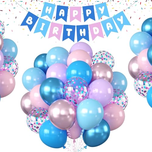 Rosa und Blau Luftballons Set, Happy Birthday Banner Blau, Stitch Geburtstag Dekorationen, Stitch Party Dekorationen für Gender Reveal Geburtstag Baby Shower Hochzeit Brautdusche Party Abschlussfeier von YouthLoxus