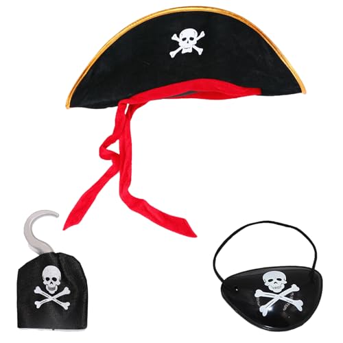 YouthLoxus Piraten-Zubehör, mit Piratenhut, Piratenhaken, Augenklappe, für Rollenspiel-Partys, Halloween-Kostüm-Zubehör für Kinder, 3 Stück YouthLoxus Piraten-Zubehör, mit Piratenhut, Piratenhaken, Augenklappe, für Rollenspiel-Partys, Halloween-Kostüm-Zubehör für Kinder, 3 Stück von YouthLoxus