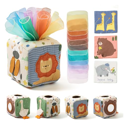 Montessori Spielzeug Baby Tücherbox,Baby Sensorik Spielzeug 6-12 Monate Motorikspielzeug Tissue Box für ab 1 2 3 Jahre Mädchen Jungen,Kinder Frühes Lernspielzeug Geschenke mit Spiegel,Farben,Texturen von Youuys