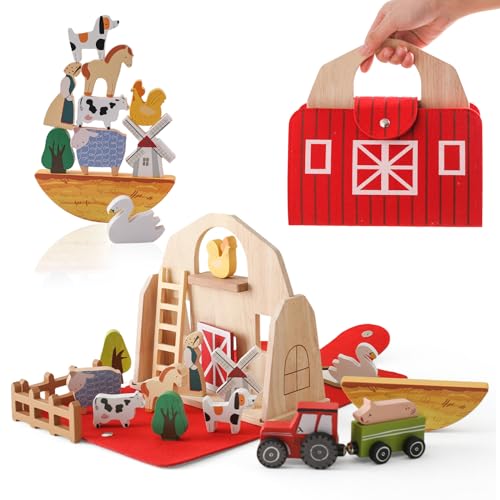 Youuys Holzspielzeug Baby Bauernhof Tiere Spielzeug Set Faltbar, Montessori Spielzeug, Bauernhof Pretend Playset mit Scheune & Farmer, Weihnachten Geburtstag Geschenk für Jungen Mädchen Youuys Holzspielzeug Baby Bauernhof Tiere Spielzeug Set Faltbar, Montessori Spielzeug, Bauernhof Pretend Playset mit Scheune & Farmer, Weihnachten Geburtstag Geschenk für Jungen Mädchen von Youuys