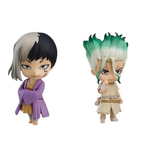 Youxy Asagiri Gen Figur Anime Beweglich Action Figurine Ishigami Senku Modell, Austauschbare Kopfzubehörteile Anime Statue 2PCS Sammelbar Geschenke 10CM von Youxy