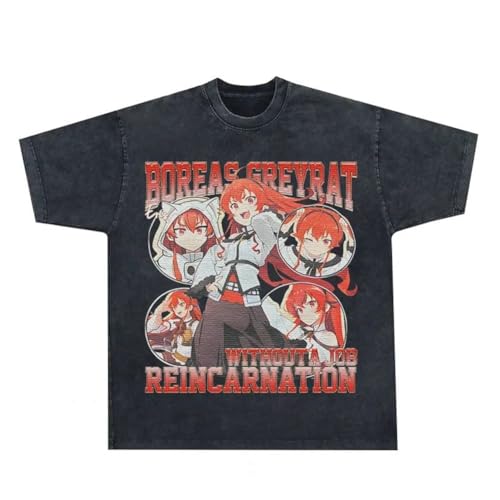 Youxy Eris Greyrat T-Shirt Anime Sommeroberteil Cartoon Bedruckter Kurzarm Unisex Retro Washed Tshirt Casual Kurzarm-Oberteil für Jugendliche von Youxy