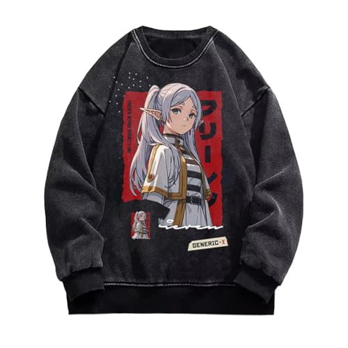 Youxy Frieren Lange Ärmel Kleidung Retro Washed T-Shirt unisex Anime Frieren Langarm Tshirt für Damen Herren S-3XL von Youxy