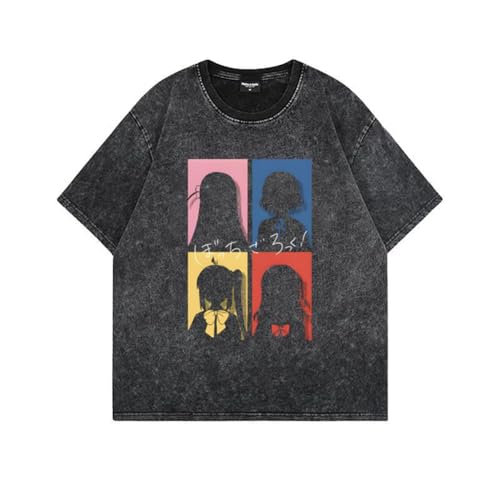 Youxy Goto Hitori T-Shirt Retro Washed Anime Bedruckter Kurzarm Yamada Ryo/Ijichi Nijika Modischer Rundhals-T-Shirt Unisex Sommeroberteil S-3XL von Youxy