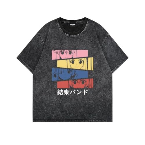 Youxy Goto Hitori T-Shirt Retro Washed Anime Bedruckter Kurzarm Yamada Ryo/Ijichi Nijika Modischer Rundhals-T-Shirt Unisex Sommeroberteil S-3XL von Youxy