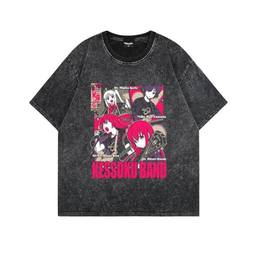 Youxy Goto Hitori T-Shirt Retro Washed Anime Bedruckter Kurzarm Yamada Ryo/Ijichi Nijika Modischer Rundhals-T-Shirt Unisex Sommeroberteil S-3XL von Youxy