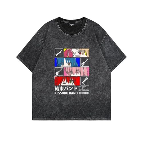 Youxy Goto Hitori T-Shirt Retro Washed Anime Bedruckter Kurzarm Yamada Ryo/Ijichi Nijika Modischer Rundhals-T-Shirt Unisex Sommeroberteil S-3XL von Youxy