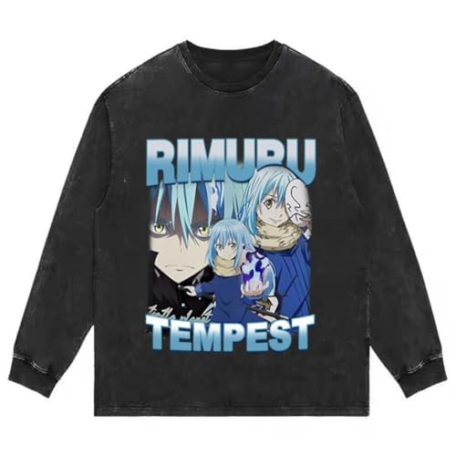Youxy Rimuru Lange Ärmel Kleidung Retro Washed T-Shirt unisex Anime Rimuru Langarm Tshirt für Damen Herren S-3XL von Youxy