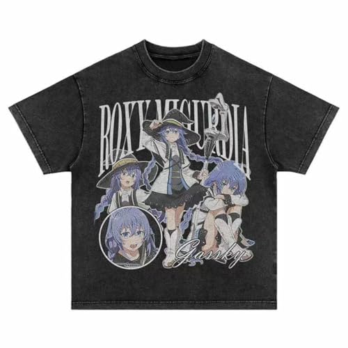 Youxy Roxy Migurdia T-Shirt Anime Sommeroberteil Cartoon Bedruckter Kurzarm Unisex Retro Washed Tshirt Casual Kurzarm-Oberteil für Jugendliche von Youxy