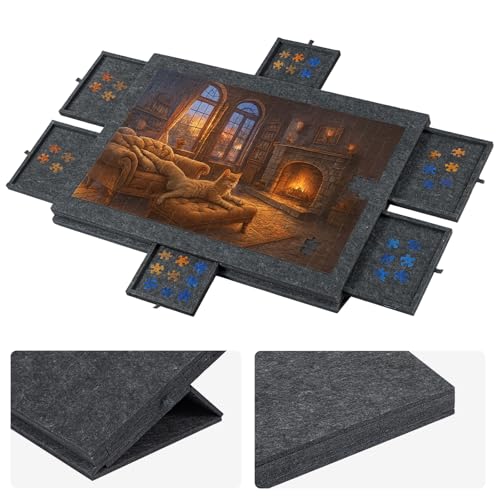 6-in-1 Tisch mit Ständerabdeckung 6-Schubladen Tragbarer Puzzle-Tisch Kinder-Puzzle-Sortierbrett Filz Integriertes von Youyijia