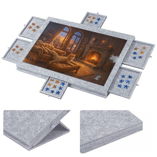 Puzzle-Aufbewahrungsbrett mit 6 Schubladen – Neigbare Puzzle-Platte aus Filz für bis zu 1000 Teile – 2-in-1 Puzzletisch mit Ständer & Abdeckung – Leicht & tragbar für Erwachsene & Kinder (Light Grey) Puzzle-Aufbewahrungsbrett mit 6 Schubladen – Neigbare Puzzle-Platte aus Filz für bis zu 1000 Teile – 2-in-1 Puzzletisch mit Ständer & Abdeckung – Leicht & tragbar für Erwachsene & Kinder (Light Grey) von Youyijia