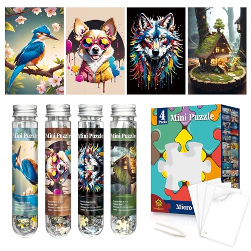 Mini-Puzzles für Erwachsene, 150 Teile (4 Packungen), kleines Puzzle, herausforderndes Mikro-Puzzle, schwierig, kleines Puzzle, Heimdekoration, Unterhaltung, 6 x 4 Zoll(15 x 10 cm) (4 Pack-6) von Yove Bzvst