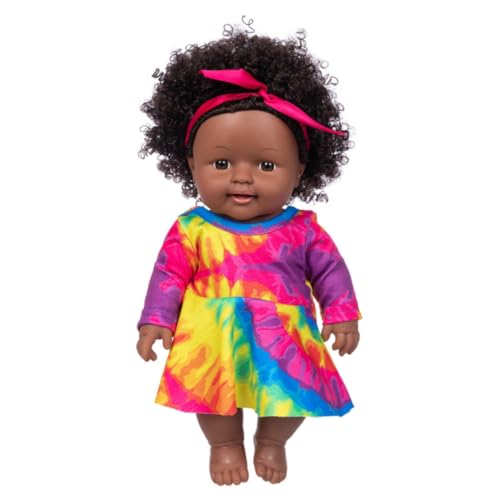 Afrikanische Krawatte Dye Doll, Puppe Afrikanische realistische Mädchen Vinyl Krawatte Farbstoff lockiges Haar schwarzes Baby Weihnachtsgeburtstag Geschenk für Kinder Kinder Spielzeug Spielzeug von Yoyakie