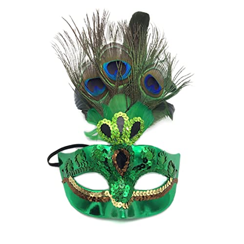 Yoyakie Damen Peacock Federmaske, Grüne Frauenfeder -Maskerade -Maske, klassische Maskerade -Halbgesichtsmaske, Karnevalmaske Venezianische Maske für Frauen von Yoyakie