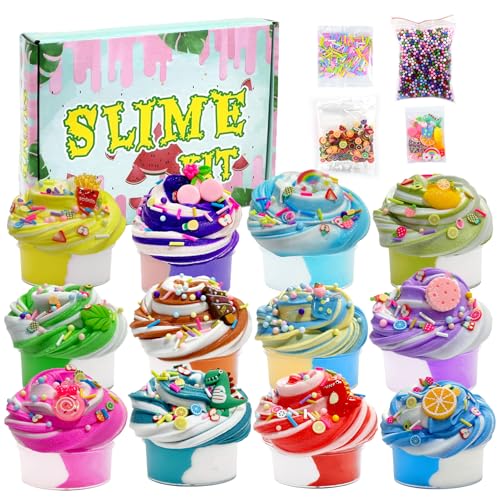 Yoyika Fluffy Butter Slime Set 12 Pack 50ml, Butter Schleim & Cloud Slime für Kinder, Zweifarbige Butter Schleim mit Zubehör, DIY Slime Kit Spielzeug für Jungen & Mädchen, Weich und Nicht-klebrig von Yoyika