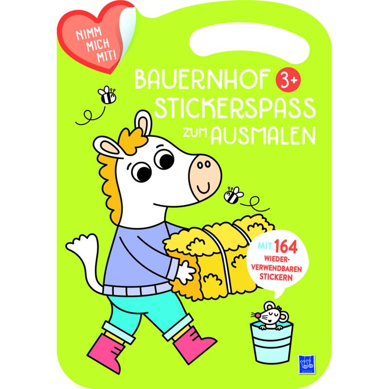Bauernhof Stickerbuch zum Ausmalen 3+ (Cover grün, Pferd), m. 164 Beilage von Yoyo Books