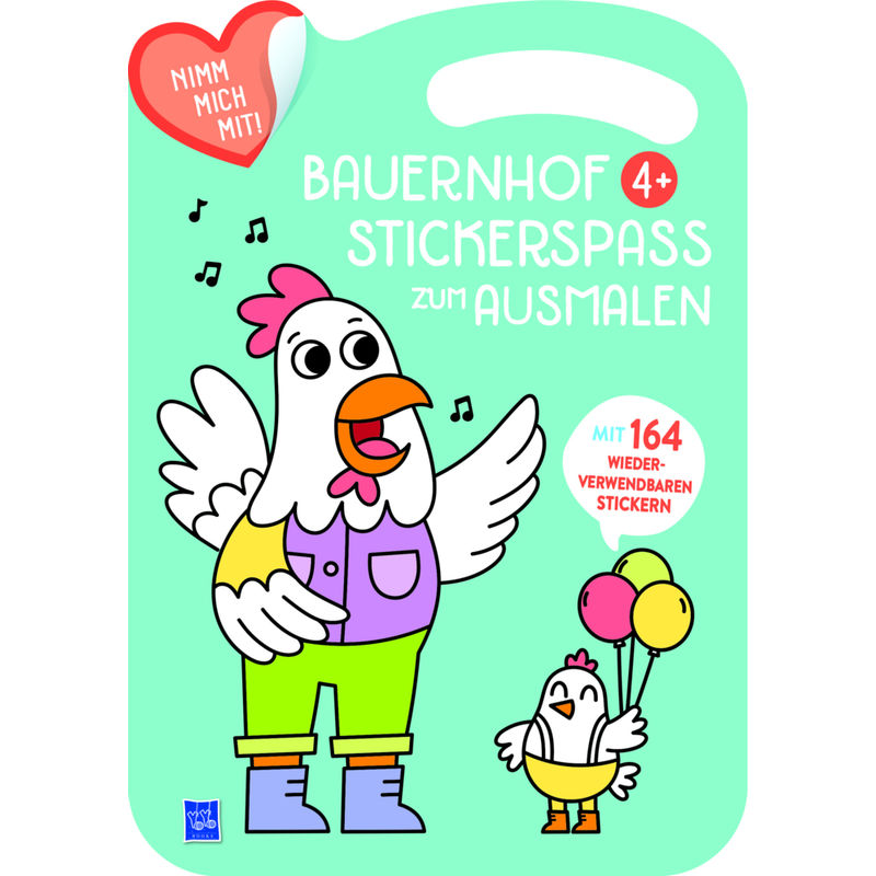 Bauernhof Stickerspaß zum Ausmalen 4+ (Cover blau, Henne), m. 164 Beilage von Yoyo Books