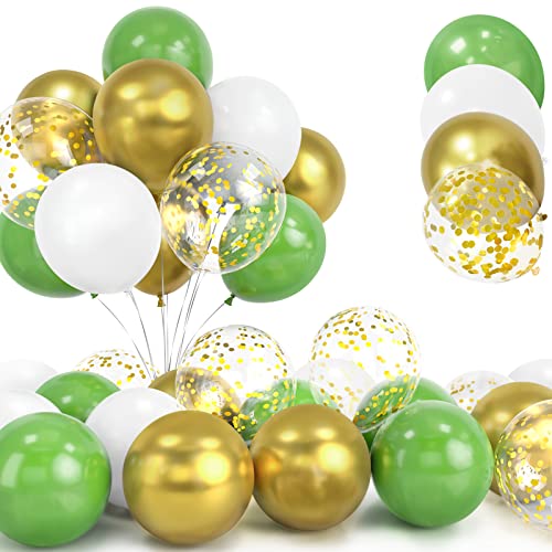 30Pcs Grün und Gold Luftballon Set, 12 Zoll Metallic Chrom Goldene Konfetti Ballons und Salbeigrün Weiße Latex Luftballons mit Band für Geburtstag Hochzeit Kinder Baby Shower Party Dekorationen von Yoyoin