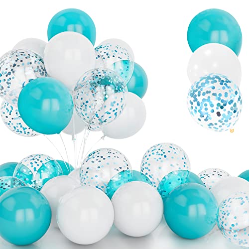 30Pcs Teal Luftballon Set, 12 Zoll Teal Blau Konfetti Ballons Teal und Weiß Latex Luftballons mit Band für Geburtstag Hochzeit Kinder Baby Shower Party Dekorationen von Yoyoin