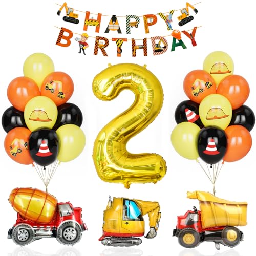 Bagger Deko Kindergeburtstag 2, Geburtstag Party Dekoration 2 Jahre Junge Bagger Luftballons Baustelle Geburtstagsdeko Mit Gold Zahlenballon Happy Birthday Banner Folienballon Geburtstag Partyzubehör von Yoyoin