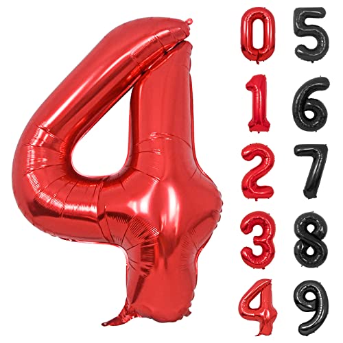 Folienballon Zahl 4 Rot XXL Riesen Folienballon Mylar Helium Luftballon 4. Geburtstag für Junge Mann Frau 4. Jahre Geburtstagsdeko Jubiläum Deko von Yoyoin