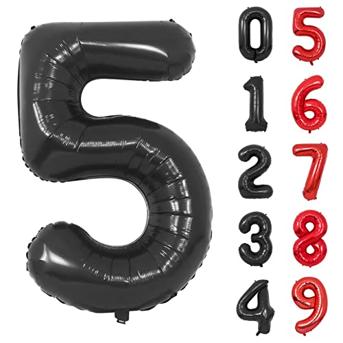 Folienballon Zahl 5 Schwarz 40" Groß Riesen Folienballon Mylar Helium Luftballon 5. Geburtstag für Mann Frau 5. Jahre Geburtstagsdeko Jubiläum Deko von Yoyoin