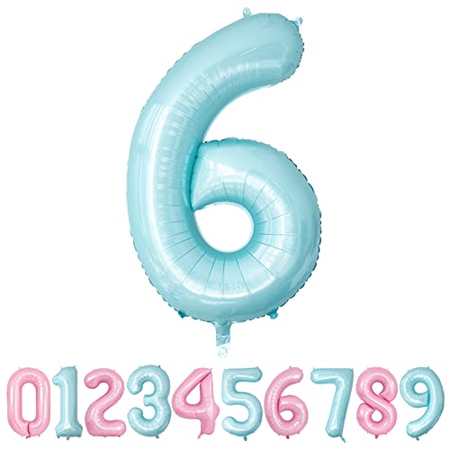 Geburtstag Zahlen Luftballon 6 Jahre Blau Pastel XXL Riesen Folienballon in 40" Folienballon 6 Kindergeburtstag Ballon Zahl Deko Zum Geburtstag Jungen Blau von Yoyoin