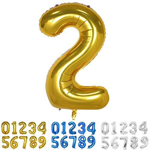 Gold Luftballon Zahlen 2 Folienballon Gold in 40" - 100cm Geburtstag Zahlen Luftballon 2 Jahre XXL Helium Ballons für Kinder Junge Männer 2. Geburtstagsparty Deko (Nummer 2) von Yoyoin