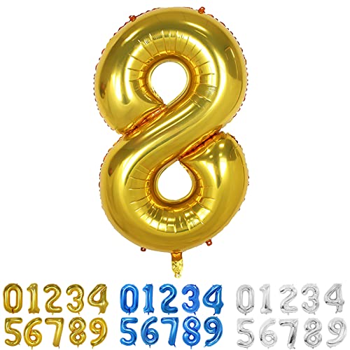 Gold Luftballon Zahlen 8 Folienballon Gold in 40" - 100cm Geburtstag Zahlen Luftballon 8 Jahre XXL Helium Ballons für Kinder Junge Männer 8. Geburtstagsparty Deko (Nummer 8) von Yoyoin