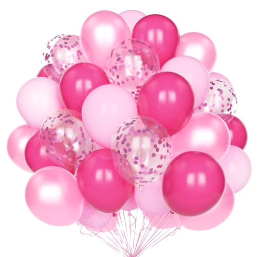 Heiße Rosa Luftballons, 60 Stück 12 Zoll Dunkel Rosa Pastell Rosa Perlrosa Party Ballons Set mit Rosa Konfetti Helium Latex Rosarote Luftballons für Geburtstag Hochzeit Baby Shower Jahrestag Deko von Yoyoin