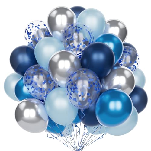 Marine Blau Silber Luftballons, 60 Stück 12 Zoll Dunkelblau Hellblau Metallic Blau Silber Party Ballons Set mit Konfetti Helium Latex Luftballons für Geburtstag Hochzeit Baby Shower Jahrestag Deko von Yoyoin