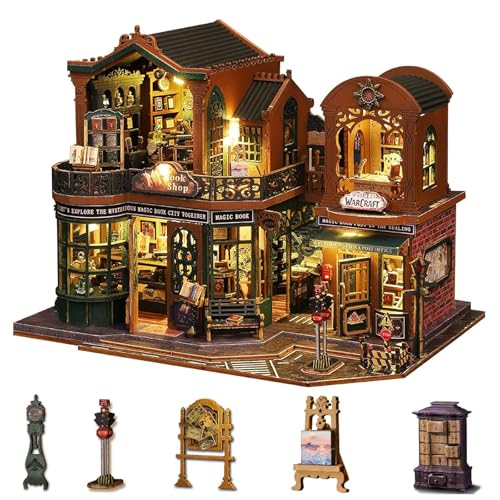 Yoyoom DIY Miniatur Haus Kit, Tiny Home Kit mit LED Licht, DIY Holz Puppenhaus Kit Mini Haus Bausatz für Erwachsene Teens Kreative Handwerk Book Nook Kit (Buchladen) von Yoyoom