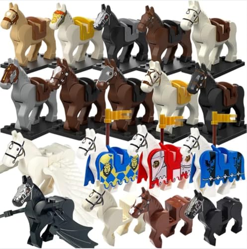 Mittelalterlicher Mittelalterliches Schlachtross Bausteine Set, 18 Teile Militärisches Figuren Wagenmodell Bausteine Bausatz, Custom Krieg Pferd Modell Kit für Minifiguren von Yozelux