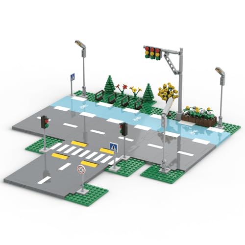 Stadtstraßen Bausteine Bausatz, MOC Straßen Auto Fahrradweg und Landschaftsergänzungs Erweiterungspaket für Fußgängerbrücke Dekoration und Fußgängerüberweg Modell (E) von Yozelux