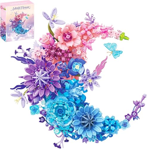Yozelux Blumenstrauß Bausteine Bausatz, 934 Teile Mond Blumen Bauspielzeugset, kreativer Botanical Kollektion Bauklötze, Sammlung zur Heimdekoration, Geschenk für Erwachsene Kinder (Rosa) von Yozelux