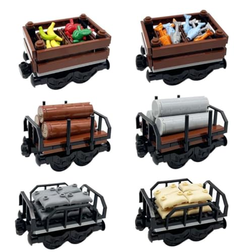Yozelux City Güterzug Auto Waggon Bausteine Bausatz, 6 Set Transportfach Bausteine Set, Technik Schienentransportwagen Modellbausatz, City Zug Eisenbahn Zubehör von Yozelux