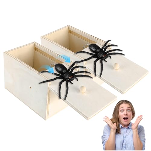 Yozexin Spinne in einer Box, 2 Stück Holzspinnen-Streich-Box, gruselige Spinnen-Streich-Box, Überraschungsscherz-Geschenk, Narren Sie Ihren Freund, Spinnenspielzeug, Halloween-Party-Dekoration Yozexin Spinne in einer Box, 2 Stück Holzspinnen-Streich-Box, gruselige Spinnen-Streich-Box, Überraschungsscherz-Geschenk, Narren Sie Ihren Freund, Spinnenspielzeug, Halloween-Party-Dekoration von Yozexin