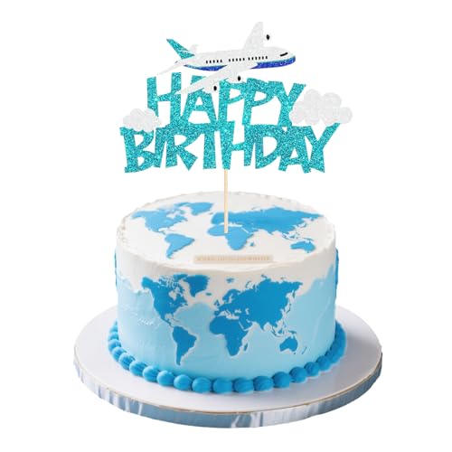 1 Stück Flugzeug Geburtstag Tortendeko, Happy Birthday Dekoration, blau und weiß, Modell Flugzeug Deko für Jungen und Mädchen Geburtstagsfeier 1 Stück Flugzeug Geburtstag Tortendeko, Happy Birthday Dekoration, blau und weiß, Modell Flugzeug Deko für Jungen und Mädchen Geburtstagsfeier von Yphzmtz
