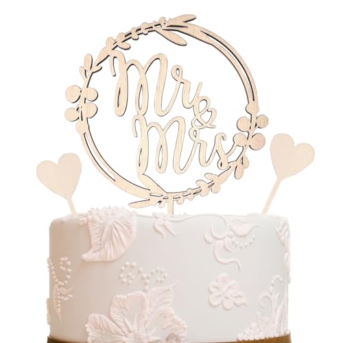 3 Stück Naturholz-Cake-Topper Set | Mr & Mrs Deko Holzfarbene Hochzeitstortendeko | Mr und Mrs Tortenstecker | Echt Holzmaterial für Hochzeit, Verlobung & Antrag von Yphzmtz