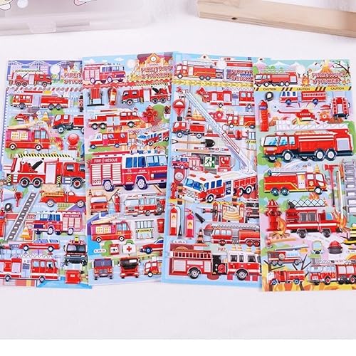 4 Blätter 3D Puffy Sticker Buch, niedliche Feuerwehr Aufkleber, Belohnung Sticker, pädagogisches sensorisches Lernspielzeug für Kinde von Yphzmtz