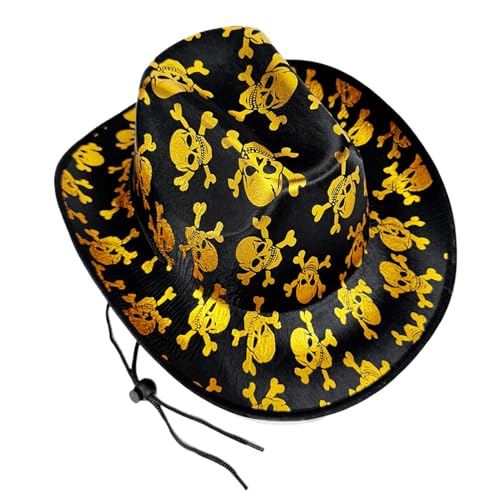 Yplkm Westernhut - Totenkopf-Muster Breitkrempige Kopfbedeckung Mit Kordel - Kostümzubehör Für Bühnenaufführung Maskerade Theater Halloween Fest Yplkm Westernhut - Totenkopf-Muster Breitkrempige Kopfbedeckung Mit Kordel - Kostümzubehör Für Bühnenaufführung Maskerade Theater Halloween Fest von Yplkm
