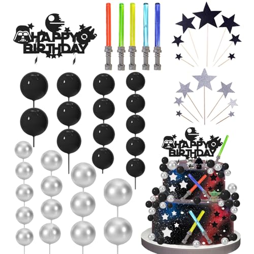 Stern-Kuchenaufsatz-Set, 51-teilig, Galaxie-Lichtschwert, Cupcake-Topper, Kugeln, Dekorationen für Geburtstag, Space Wars, Motto-Party-Zubehör Stern-Kuchenaufsatz-Set, 51-teilig, Galaxie-Lichtschwert, Cupcake-Topper, Kugeln, Dekorationen für Geburtstag, Space Wars, Motto-Party-Zubehör von Yrmysrx