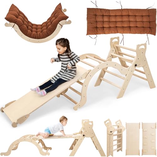 Yrthe Voitom Klettergerüst Indoor Geschenke Junge Mädchen - Montessori Spielzeug ab 1.5 2+ Jahre Junge Mädchen 5 in 1 Kletterdreieck Kletterbogen mit Rutsche Kissen, Geschenke Indoor Spielplatz von Yrthe Voitom
