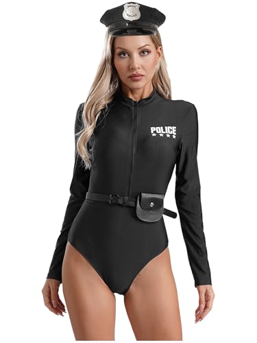 Yruioon 4Pcs Damen Polizistin Kostüm Polizei Officer Uniform mit Polizeihut Geldbörse Gürtel Langarm Body Overall Rollenspiel Verkleidung Schwarz S Yruioon 4Pcs Damen Polizistin Kostüm Polizei Officer Uniform mit Polizeihut Geldbörse Gürtel Langarm Body Overall Rollenspiel Verkleidung Schwarz S von Yruioon