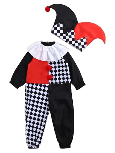 Yruioon Baby Clown Kostüm Jungen Mädchen Clown Outfits mit Hut Harlekin Kostüm für Baby Verkleidung Halloween Karneval Partys Schwarz 68-80 Yruioon Baby Clown Kostüm Jungen Mädchen Clown Outfits mit Hut Harlekin Kostüm für Baby Verkleidung Halloween Karneval Partys Schwarz 68-80 von Yruioon